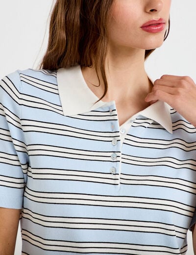 Polo manches courtes col chemise bleu femme
