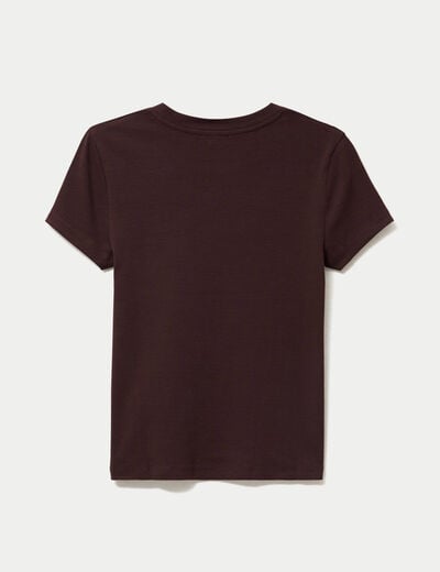 T-shirt c&ocirc;tel&eacute; ajust&eacute; manches courtes marron fonc&eacute; femme