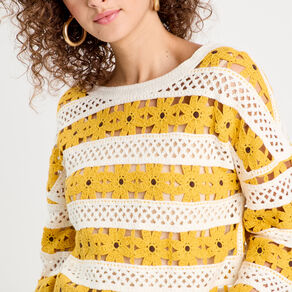 pull ajoure effet crochet jaune citron femme Pull ajouré effet crochet jaune citron femme