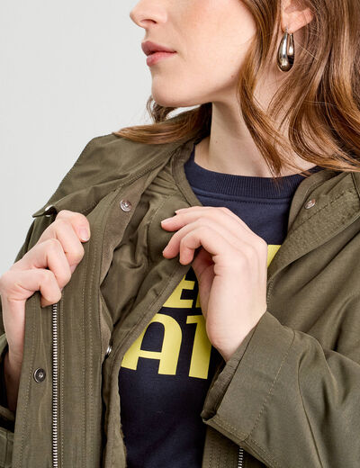 Parka 3-en-1 à capuche vert kaki femme