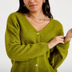 Gilet boutonn&eacute; avec col en V vert fonc&eacute; femme