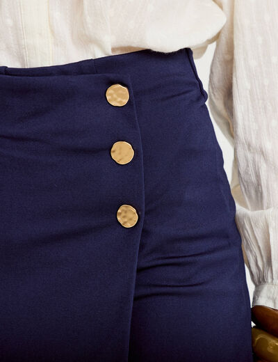 Jupe-short trap&egrave;ze en maille bleu marine femme