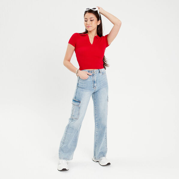 t shirt manches courtes col polo rouge femme T-shirt manches courtes col polo rouge femme
