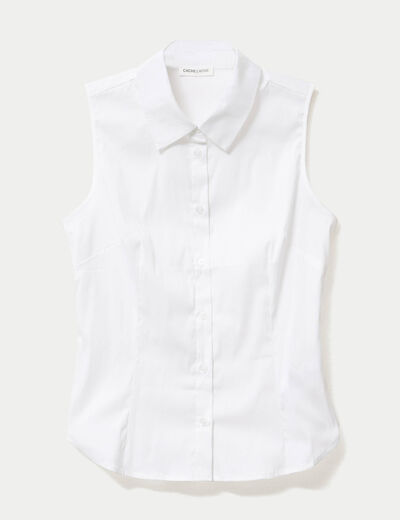 Chemise cintr&eacute;e sans manches ecru femme
