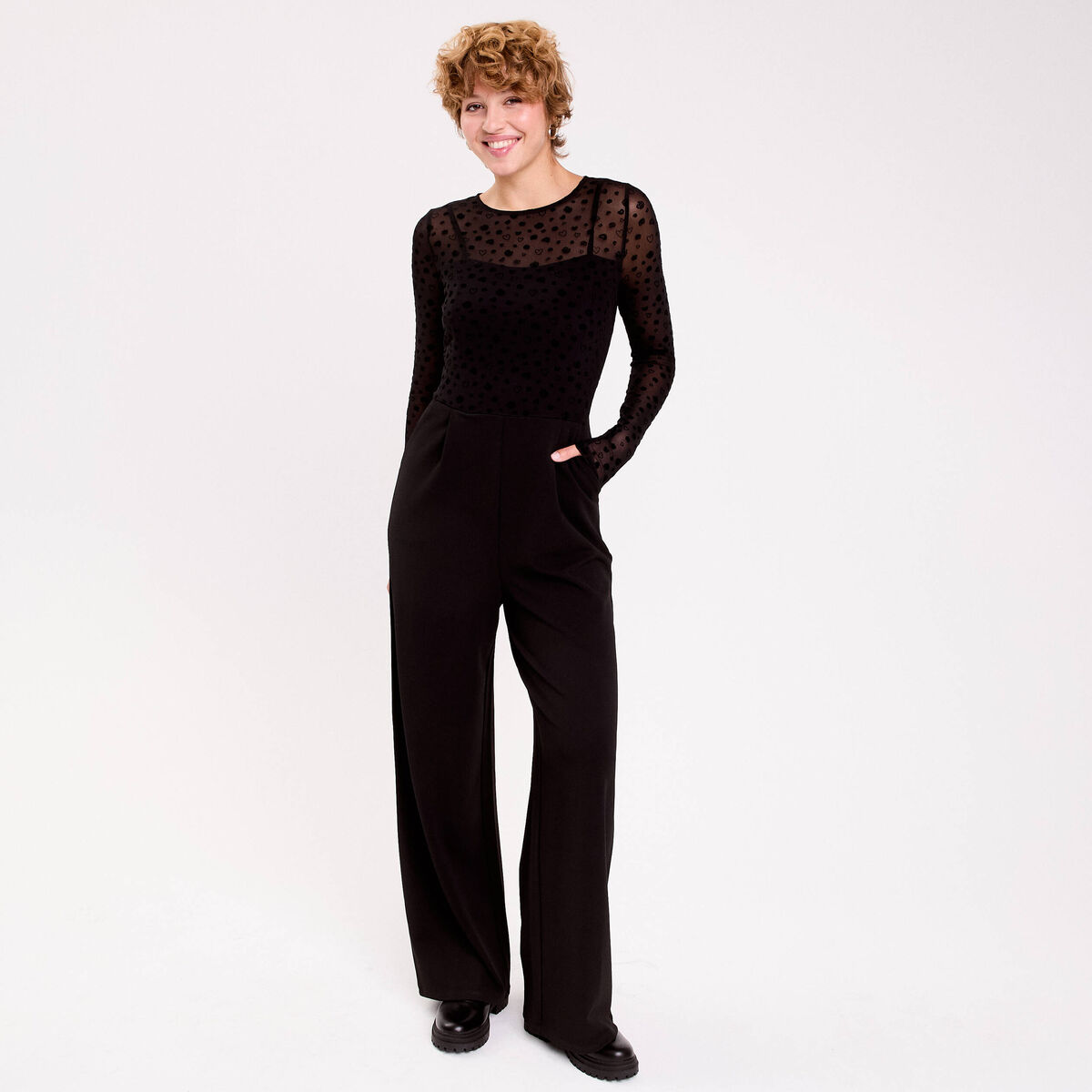 Combinaison aspect dentelle noir femme