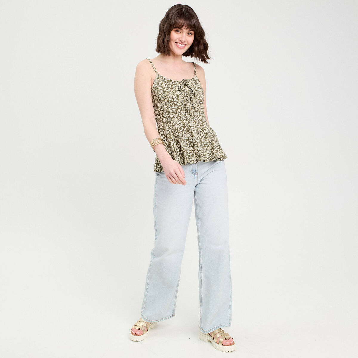 Débardeur avec noeuds vert kaki femme