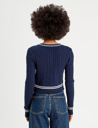 Gilet manches longues ajusté bleu marine femme