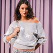 Pull col bateau manches longues gris clair femme