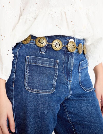 Ceinture cha&icirc;ne ronds m&eacute;tal couleur or femme