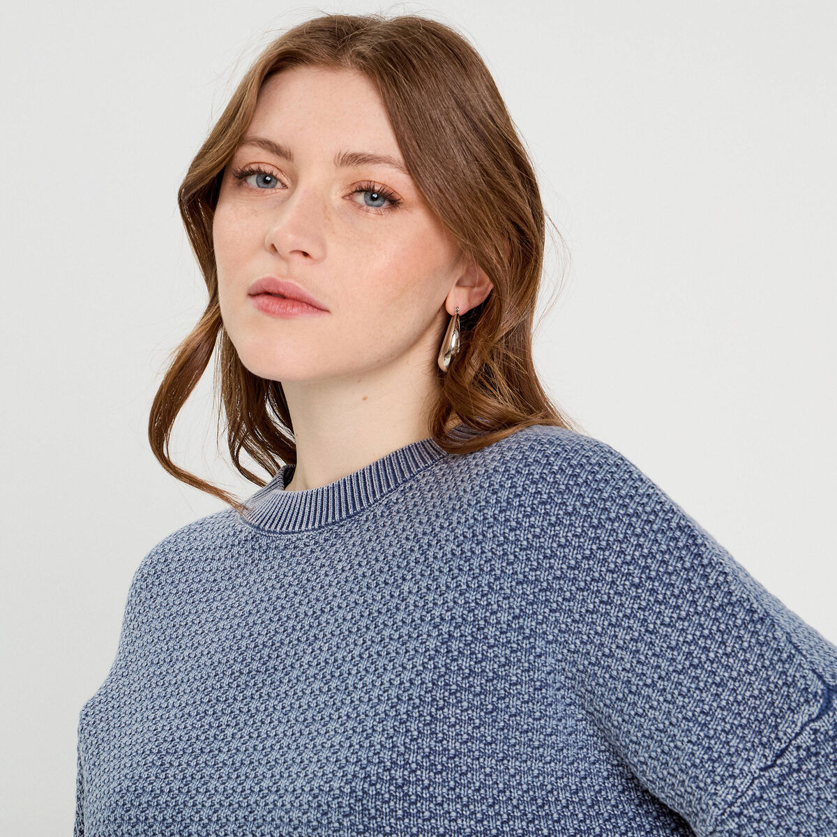 Pull manches longues bleu gris femme
