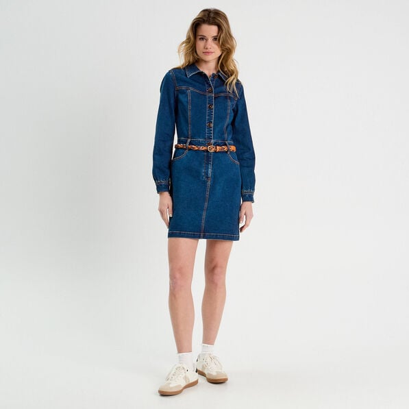 robe droite en jean ceinturee denim brut femme Robe droite en jean ceinturée denim brut femme
