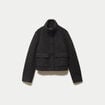 Veste droite bouclette col montant gris fonc&eacute; femme