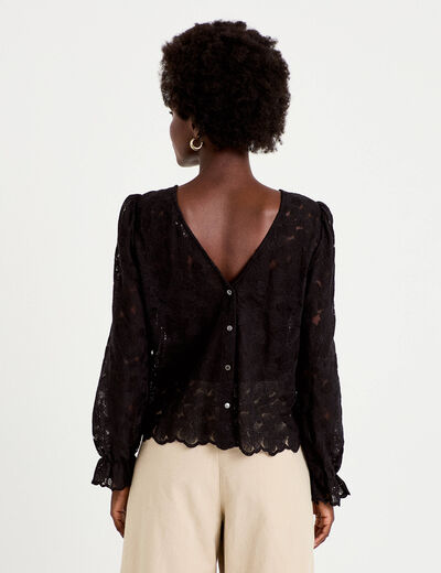 Blouse droite col v en dentelle noir femme