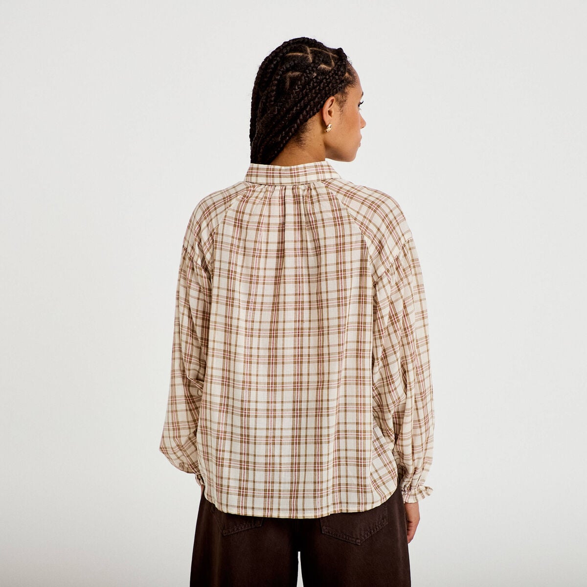 Chemise coupe ample manches longues marron femme