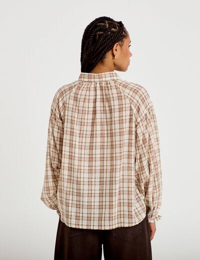 Chemise coupe ample manches longues marron femme