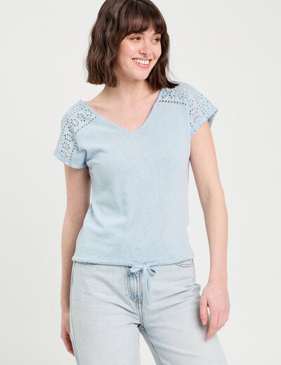 T-shirt manches courtes bleu clair femme