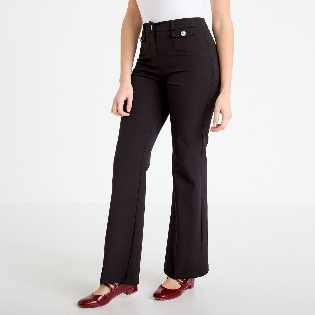 Pantalon bootcut taille basse noir femme