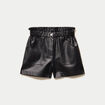Short large taille haute en similicuir noir femme