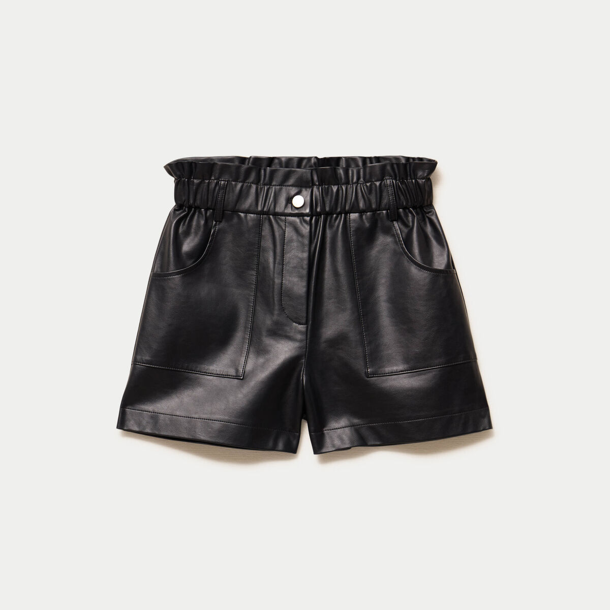Short large taille haute en similicuir noir femme