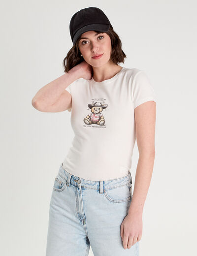 T-shirt manches courtes ecru femme