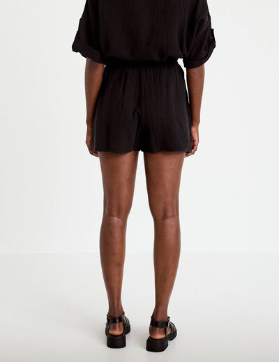 Short pliss&eacute; noir femme