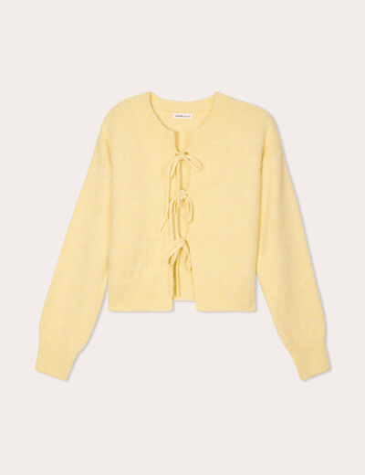 Gilet court nou&eacute; jaune clair femme