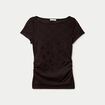 T-shirt ajust&eacute; dentelle col bateau marron fonc&eacute; femme