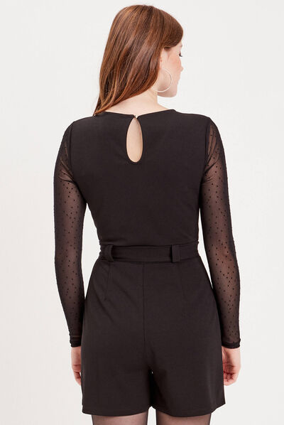 Combishort ceinturée noir femme