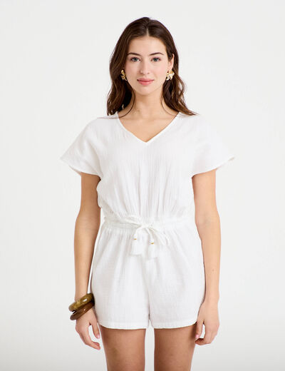Combishort pliss&eacute; blanc femme