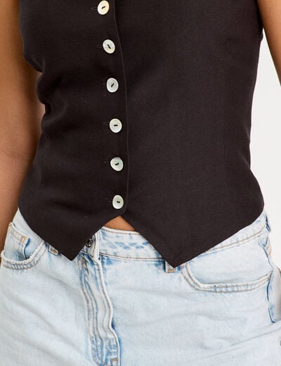 Bustier cintré boutons noir femme