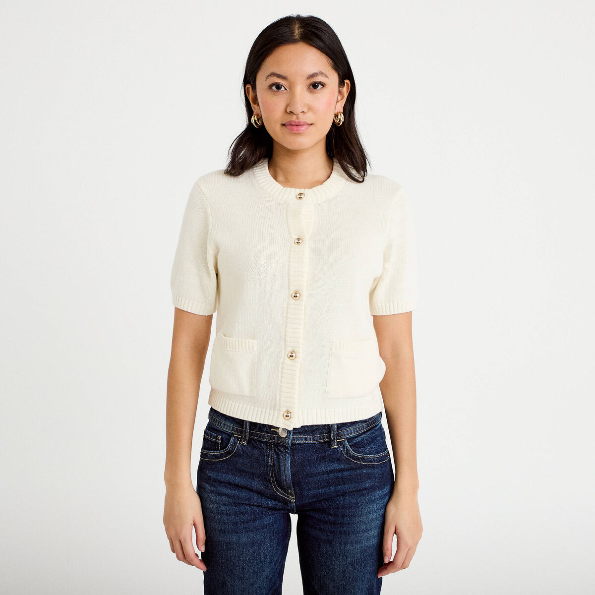Gilet manches courtes ecru femme