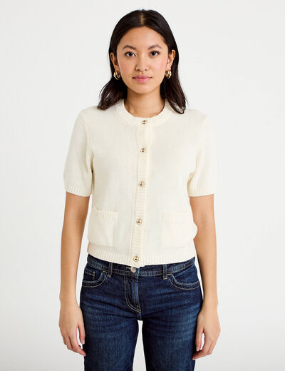 Gilet manches courtes ecru femme