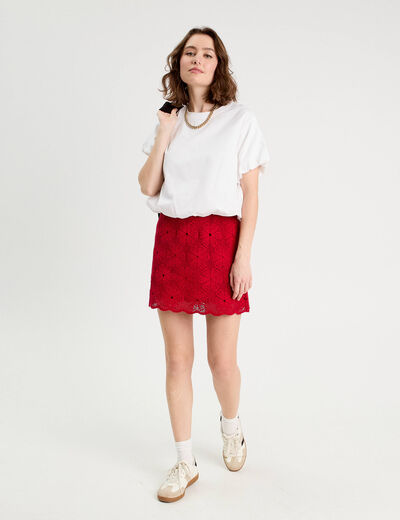 Jupe évasée effet macramé rouge femme