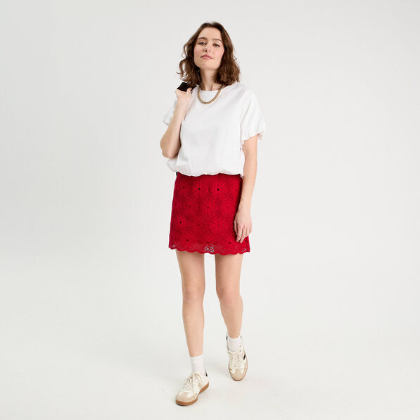 Jupe évasée effet macramé rouge femme