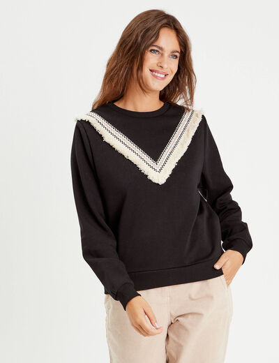 Sweat avec franges noir femme