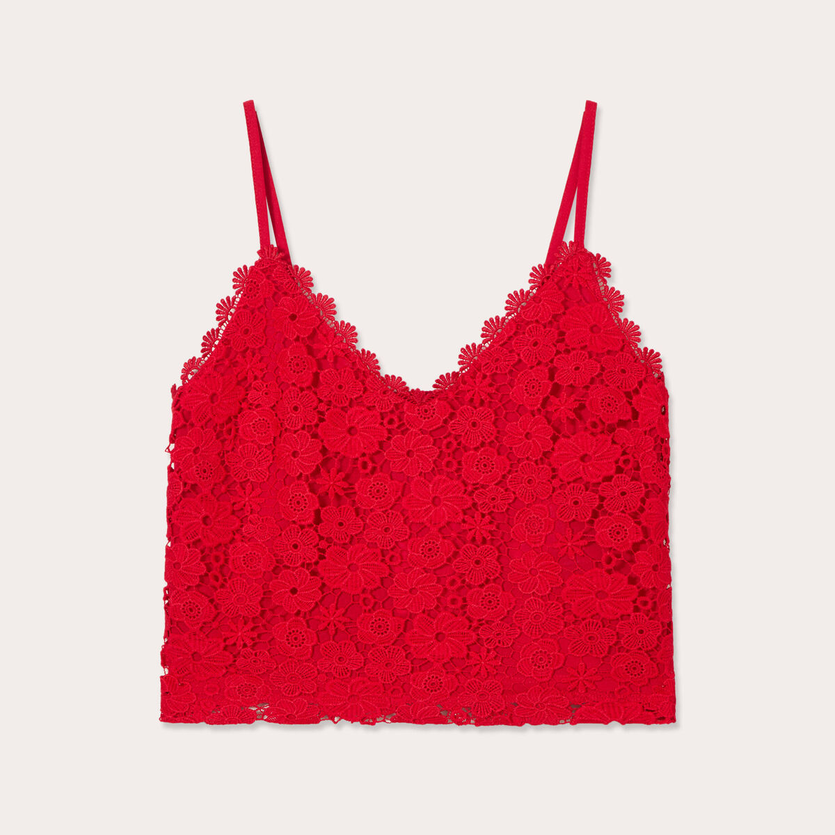 Débardeur cropped dentelle rouge femme