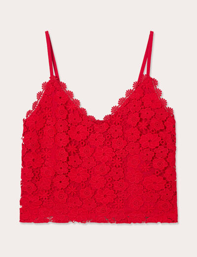 Débardeur cropped dentelle rouge femme