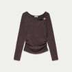 Top cintr&eacute; col bateau manches longues marron fonc&eacute; femme