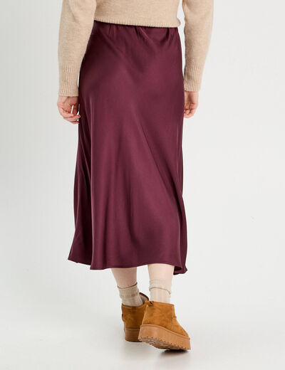 Jupe midi droite effet satin prune femme