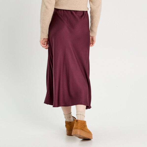 jupe midi droite effet satin prune femme Jupe midi droite effet satin prune femme