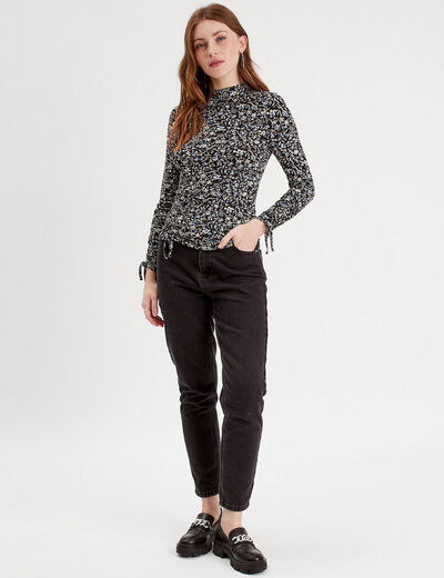 T-shirt col montant noir femme
