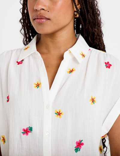 Blouse avec broderie blanc femme
