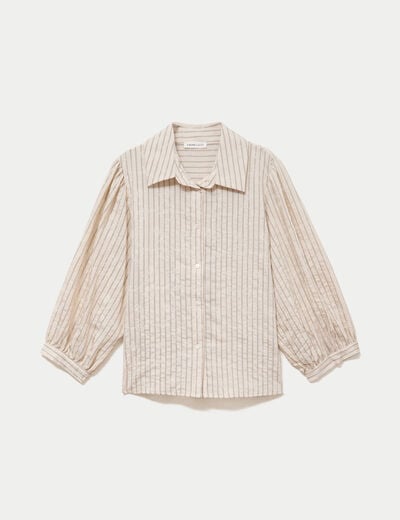 Chemise droite col classique manches 3/4 blanc femme