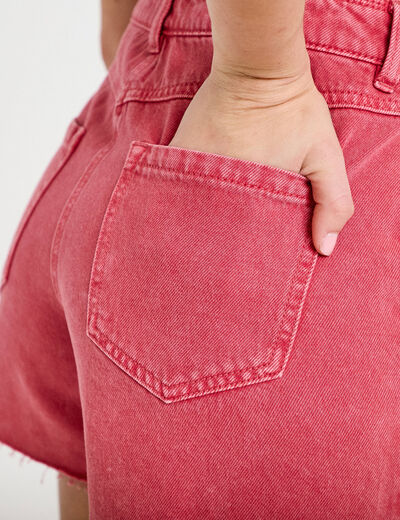 Short en jean 5 poches rose framboise femme