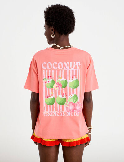 T-shirt oversize manches courtes rose corail femme