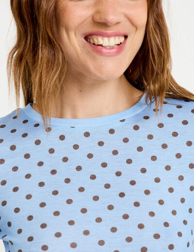 T-shirt ajust&eacute; col rond manches longues bleu ciel femme