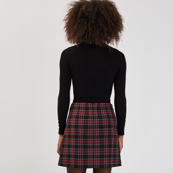 Pull col roulé côtelé noir femme