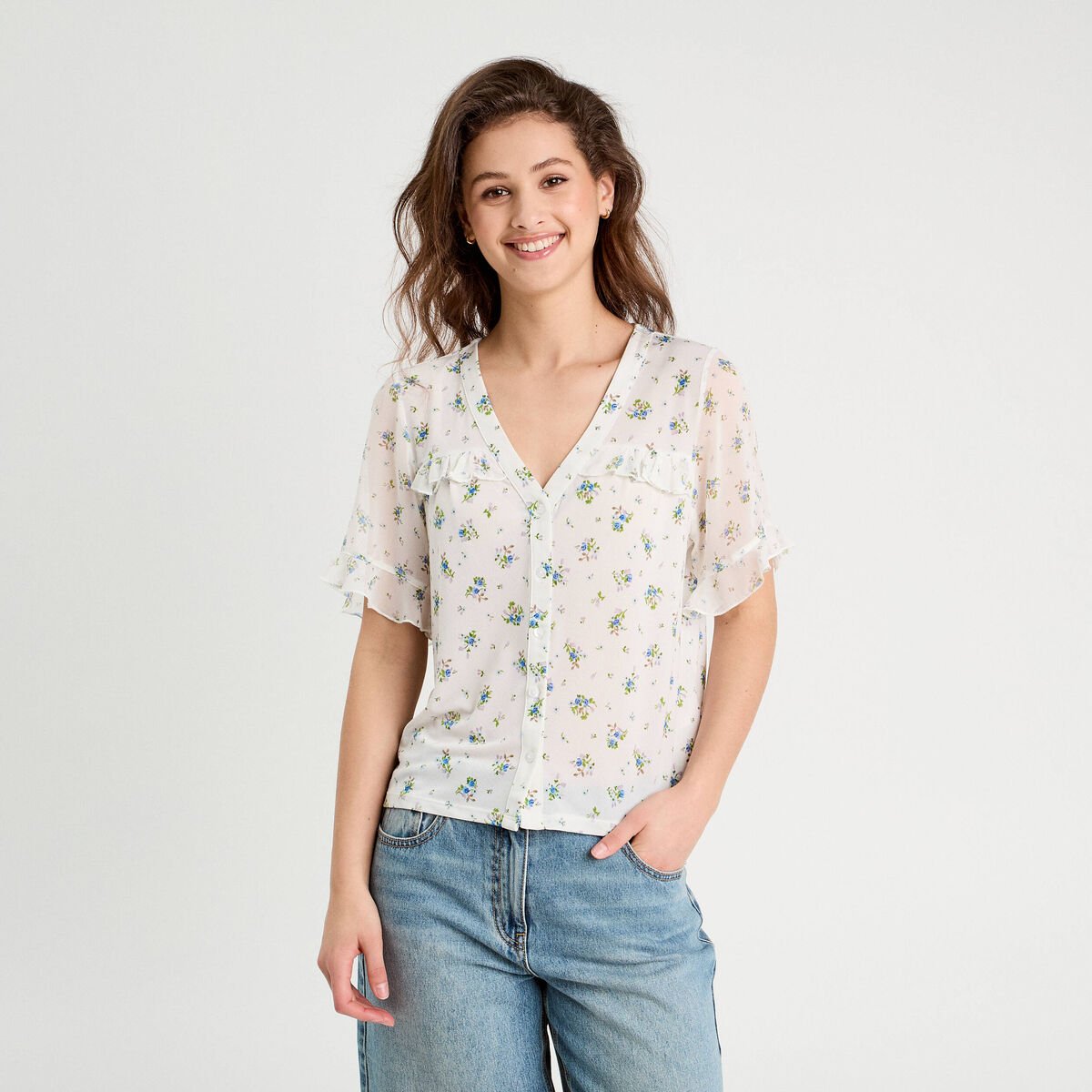 Chemise manches volants blanc femme