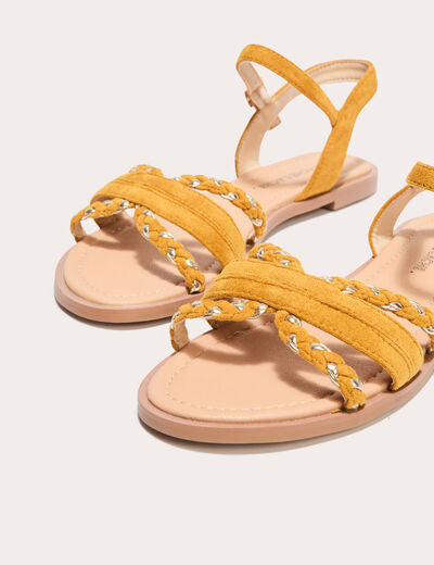 Sandales plates jaune or femme