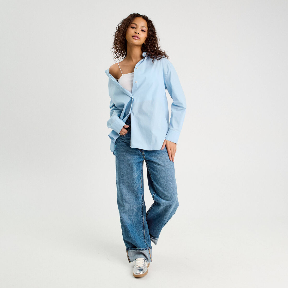 Chemise manches longues bleu femme